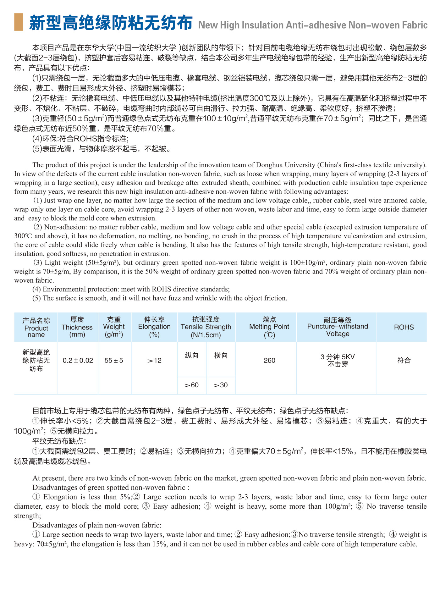 新型高絕緣防粘無紡布-詳情